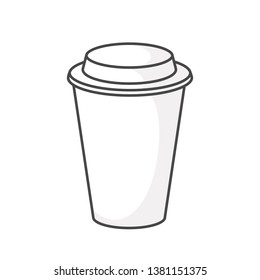 Vector illustration: single linear white take away coffee doodle icon isolated on white background. Icon design for cafes, restourants, cafeteria, posters, banners, cards
