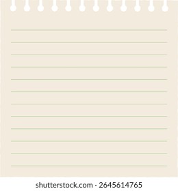 Vector illustration of a single lined notebook page. Great for journaling, study planners, note-taking, digital stationery, or printable writing paper.