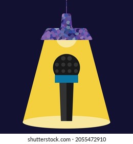 vector illustration of single microphone under the spotlight for fame and public speaking