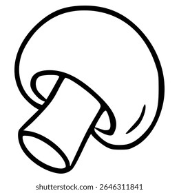 A vector illustration of a single mushroom, depicted in a bold, hand-drawn style with a thick black outline, showcasing its cap and stem in a simple yet expressive manner.