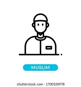 Vector illustration single muslim avatar icon use black color with line design style