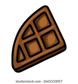 Ilustração vetorial de uma única peça de waffle marrom, parcialmente visível, com um corte triangular único e um estilo desenhado à mão com detalhes sutis de textura.