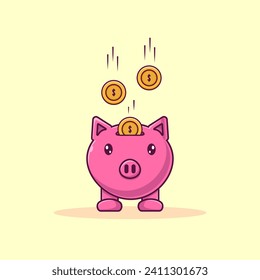 Vector illustration of single pig savings icon designed in simple flat cartoon style. Investment financial concept design.