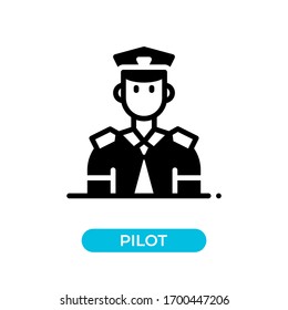 Vector illustration single pilot avatar icon, vector or logo use black color with glyph design style