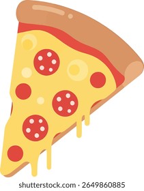 A vector illustration of a single pizza slice in flat style. Great for food designs, menus, restaurant branding, or fun snack-themed graphics