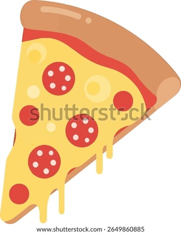 A vector illustration of a single pizza slice in flat style. Great for food designs, menus, restaurant branding, or fun snack-themed graphics
