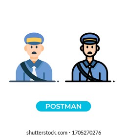 Vector illustration single postman avatar icon use 2 variations with flat and lineal color design style