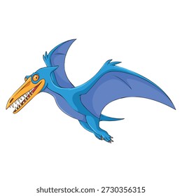 Vector illustration of single pteranodon in blue color perfect for dinosaur prehistoric educational artwork decorative design or scientific themed visuals