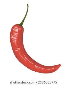 Vector illustration of a single red chili pepper with a smooth, glossy surface and a green stem, isolated on a white background. Ideal for spicy food, culinary, and organic-themed designs.