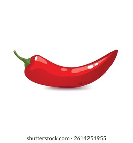Vector illustration of a single red chili pepper on a white background, highlighting its vibrant color and smooth texture. Ideal for food-related designs, spicy recipes, and culinary themes.