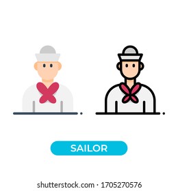 Vector illustration single sailor avatar icon use 2 variations with flat and lineal color design style