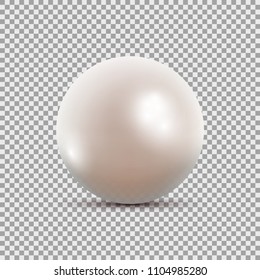 Vector illustration of single shiny natural white sea pearl with light effects isolated on transparent background.