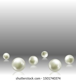 Vector illustration of single shiny natural white sea pearls with light effects isolated on transparent background.