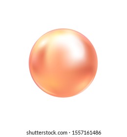 Vector illustration of single shiny natural pink sea oyster pearl with light effects isolated on white background. Beautiful 3D shining realistic pearl for luxury accessories.