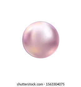 Ilustración vectorial de una sola perla de ostra de mar clara brillante con efectos de luz aislados en fondo blanco. Preciosa perla 3D brillante realista para accesorios de lujo.