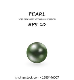 Vector illustration of single shiny natural green sea oyster pearl with light effects isolated on white background. Beautiful 3D shining realistic pearl for luxury accessories.