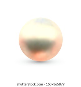 Vector illustration of single shiny natural white sea oyster pearl with light effects isolated on white background. Beautiful 3D shining realistic pearl for luxury accessories.