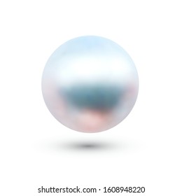 Vector illustration of single shiny natural blue sea oyster pearl with light effects isolated on white background. Beautiful 3D shining realistic pearl for luxury accessories.