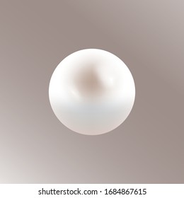 Vector illustration of single shiny natural white sea oyster pearl with light effects  . Beautiful 3D shining realistic pearl for luxury accessories.