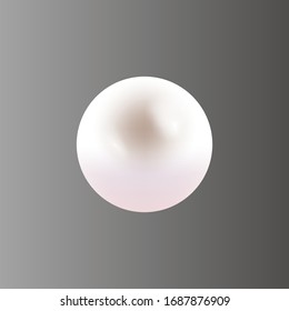 Vector illustration of single shiny natural white sea oyster pearl with light effects  . Beautiful 3D shining realistic pearl for luxury accessories.