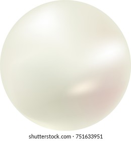 Vector illustration of single shiny natural white sea pearl with light effects isolated