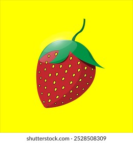 Ilustración vectorial de una sola fruta de fresa sobre un fondo amarillo