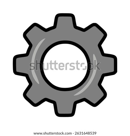 A vector illustration of a single, stylized gear with a bold black outline and grayscale color scheme, perfect for industrial design or mechanical concepts.