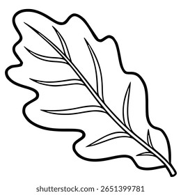 Vector illustration of a single, stylized oak leaf with bold outlines, perfect for autumn-themed designs or coloring pages.