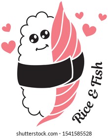 Vector illustration of single sushi, rice hugs fish
