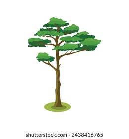 Vector illustration single tree icon in cartoon flat style. Green bright tree or forest side view isolated on white background for landscape and architecture drawing,elements for environment, park