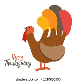 Vector illustration of a single turkey in flat minimalist color style on a white isolated background