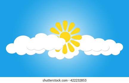 Vector illustration of single weather icon - sun with cloud floats in the sky