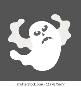 Vector illustration: single white scary ghoast icon isolated on black background. Decorative elements for Halloween party greeting cards, posters, postcards, scrapbooking
