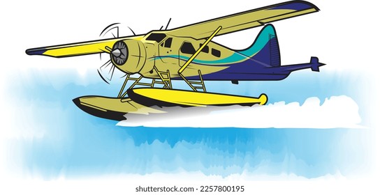 Vector illustration of a single-engined high-wing propeller-driven short takeoff and landing (STOL) aircraft