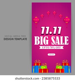 Vector illustration of Singles' Day Sale social media feed template