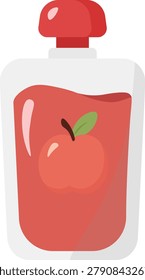 Vector illustration of a single-serving apple juice pouch. Ideal for children's product packaging, healthy eating concepts, snack branding, or school lunch themes.