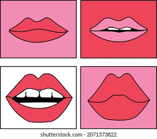 Vector Illustration of Singular Mouths, Lips, Girly Design, Cut Files for clothes, mugs, vinyls and others