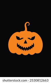 
A vector illustration of a sinister orange pumpkin with a glowing Jack-o'-lantern face, set against a black background. Perfect for Halloween-themed designs, bringing a spooky, eerie atmosphere.