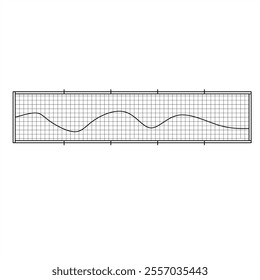 Vector illustration of a sinusoidal wave on a grid background within a rectangular frame. Perfect for technology, physics, or scientific design themes