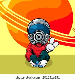 VECTOR ILLUSTRATION OF SIT DOWN  ASTRONAUT WITH URBAN STREET WEAR