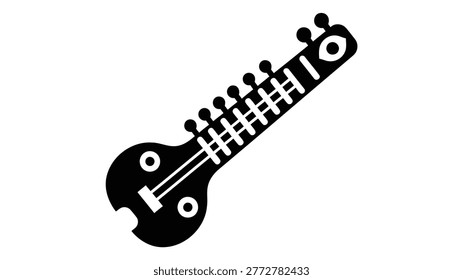 Vector illustration of a sitar string instrument icon. This graphic represents traditional Indian musical equipment, music culture, and performance art.