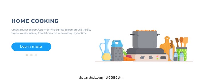 Vector illustration of the site to view video cooking cool recipes.А set of traditions and recipes for cooking at home with the help of improvised household implements.