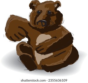 Vector illustration of a sitting bear. Brown bear on a white background. Hand drawn illustration. Animal, beast, vector hand drawing.