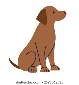 Vector illustration of sitting brown dog, Labrador Retriever or Vizsla. Simple and minimal pet design, ideal for concepts of obedience, loyalty, adoption, and companionship. Flat cartoon style