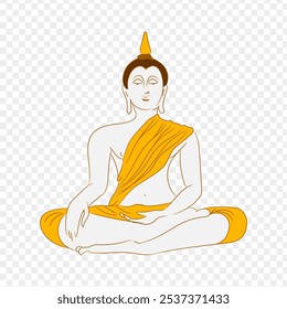 Vector illustration of sitting Buddha drawing on transparent background