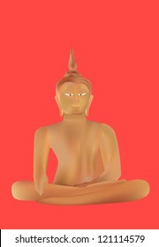 Vector illustration of sitting Buddha on red background