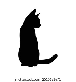 Vector illustration. Sitting cat silhouette for logo, print and stickers. Black cat silhouette isolated on white background 