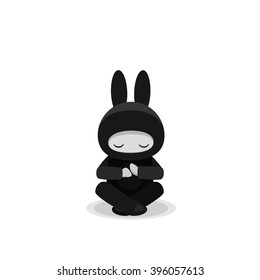 Vector illustration of sitting cute bunny ninja isolated on white background 