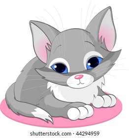 Vector illustration of sitting cute gray kitten