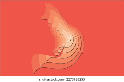 Vector illustration of a sitting fox in paper cut style. Vector concept for a poster with an animal. Bright background in cut paper style.
